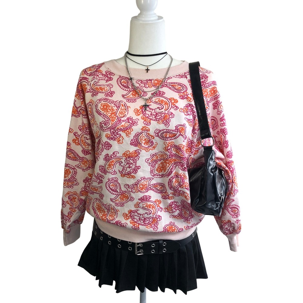 Vintage Diane Von Furstenberg Paisley Sweatshirt Womens M Pink Orange Crewneck